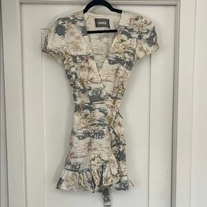 Reformation Gray and Cream Floral Mini Dress